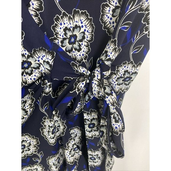 Jacqui E Size M Women's Wrap Dress Blue Floral Sleeveless - Picture 4 of 7